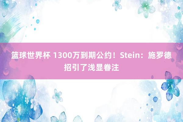 篮球世界杯 1300万到期公约！Stein：施罗德招引了浅显眷注